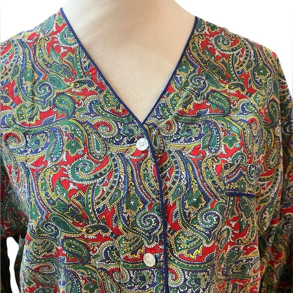 Go Softly Women's Sleep Shirt Medium Long Sleeve Multicolor Paisley 1/2 Button - Picture 2 of 5